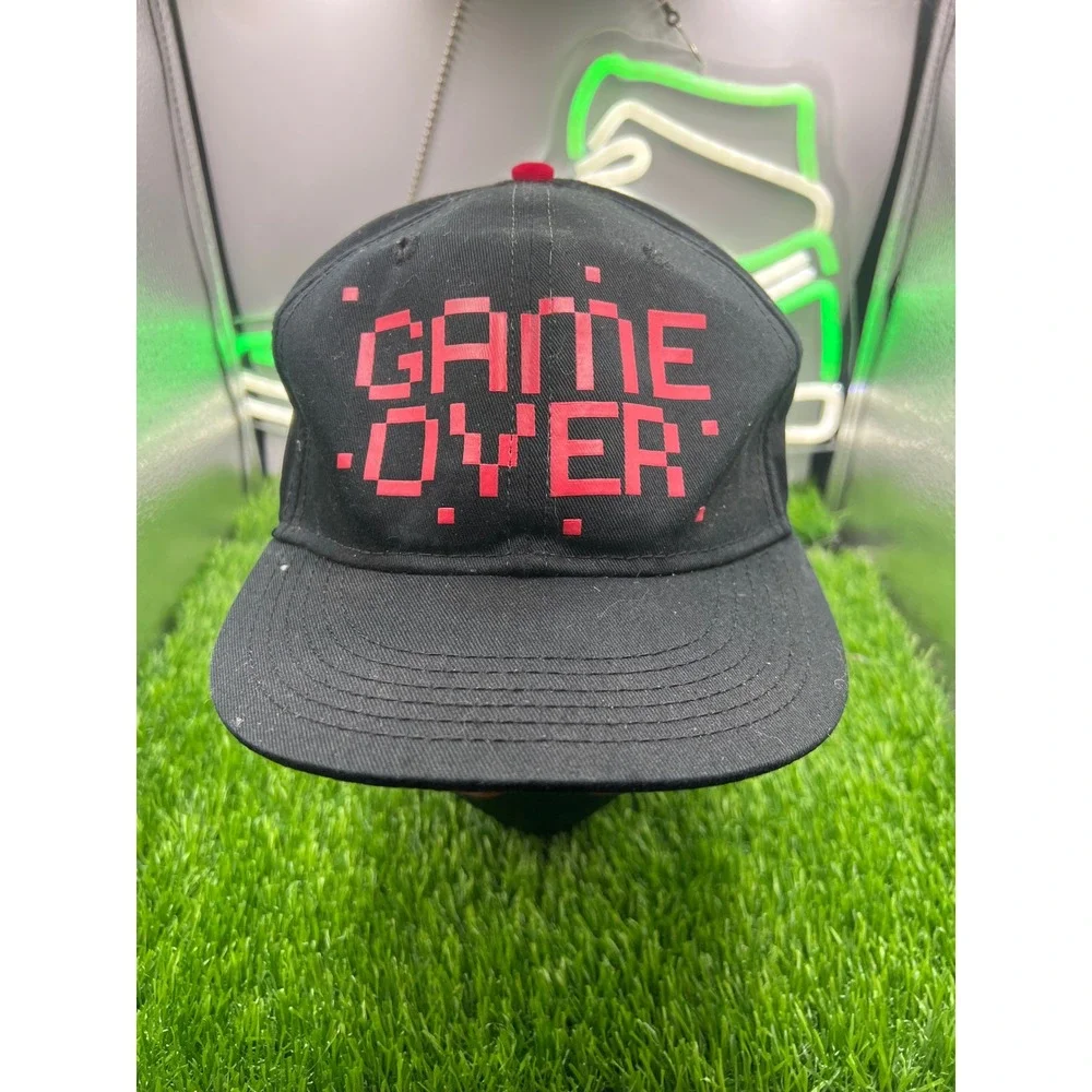 Game Over Retro Pixel‎ Snapback Hat Black Red 8-Bit Gaming Baseball Cap Mens